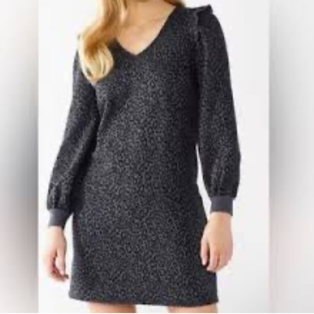 Nine West Women’s animal print pull on sweatshirt Dress with ruffl…